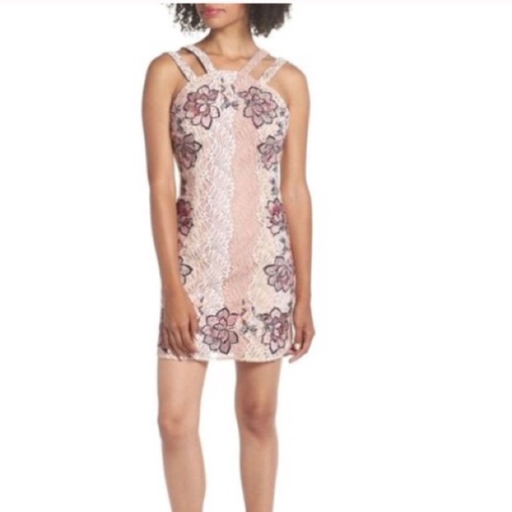 Foxiedox Georgina Sheath Blush Pink Multi Mini Dress size 6